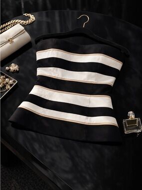 White House Black Market Strapless Bustier Top Size 4 Black White Tan Corset Top